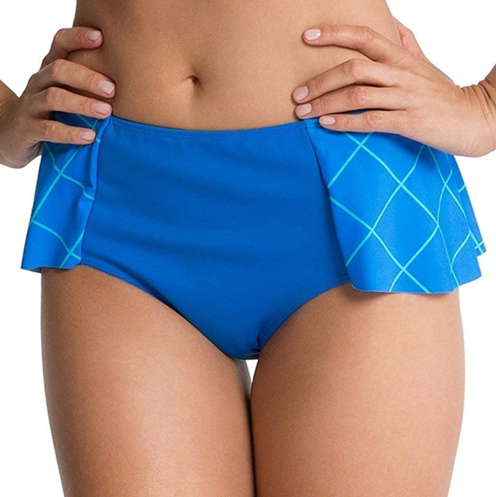 SPANX Electric Blue Geo Flirty Skirted Swim Bottom NWT SZ 6